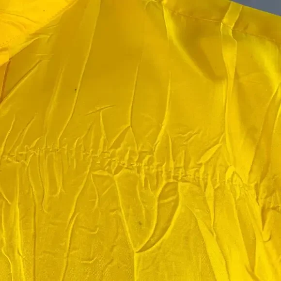 XS Yellow Wrinkled Polyester Nehru Collar Oversized Long Sleeve Shirt